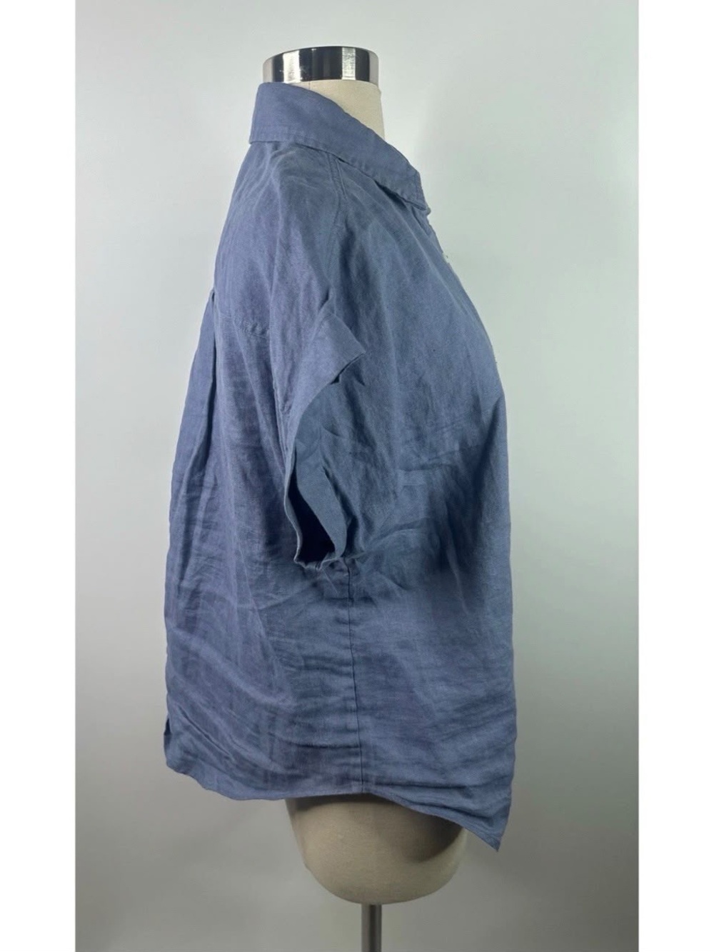 Quince Denim Collared Short Sleeve Button Down Shirt Top - Picture 2 of 10